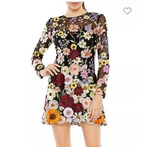 NWT Mac Duggal Embroidered Mesh A Line Floral Dress